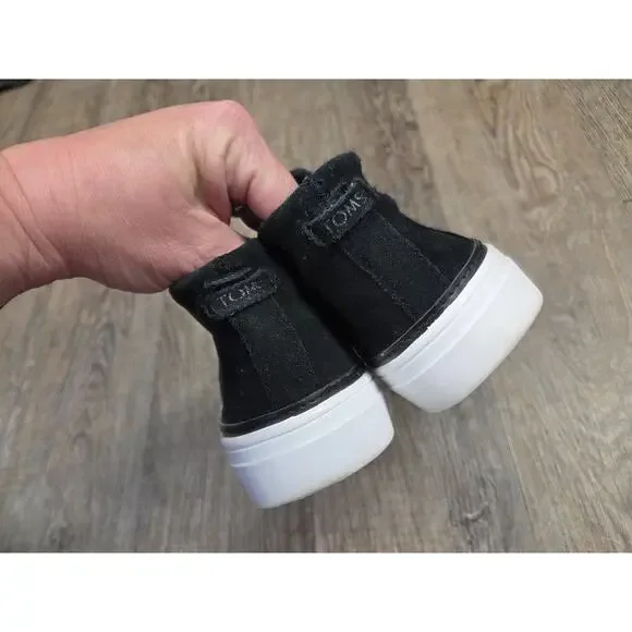 Toms Bryce Black Leather Suede Pull On Rounded Toe Low Top Sneakers Shoes 7.5 - Picture 6 of 9